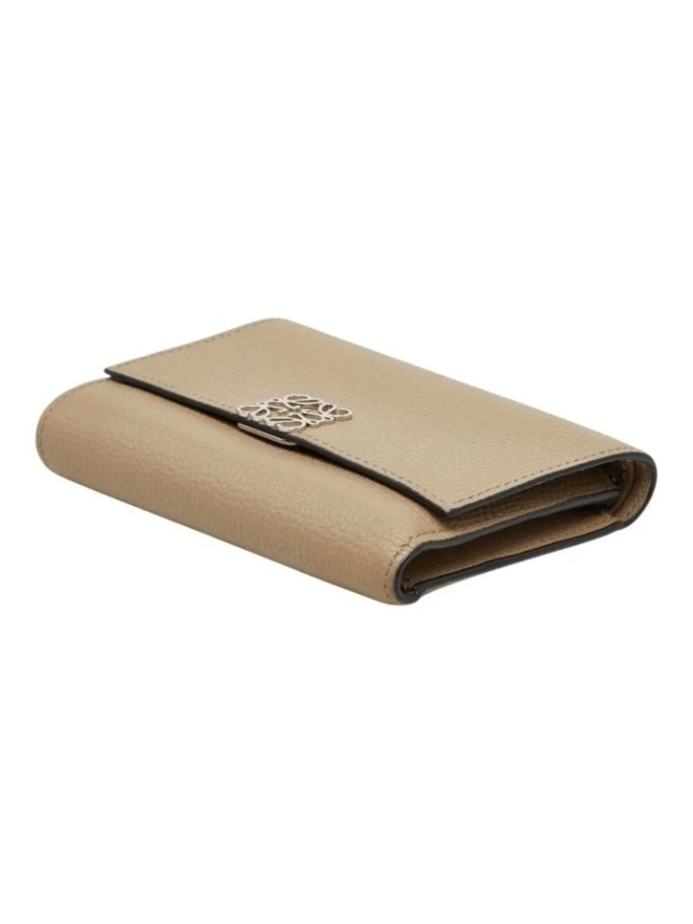 Loewe Anagram Vertical Small Wallet Trifold Beige Leather